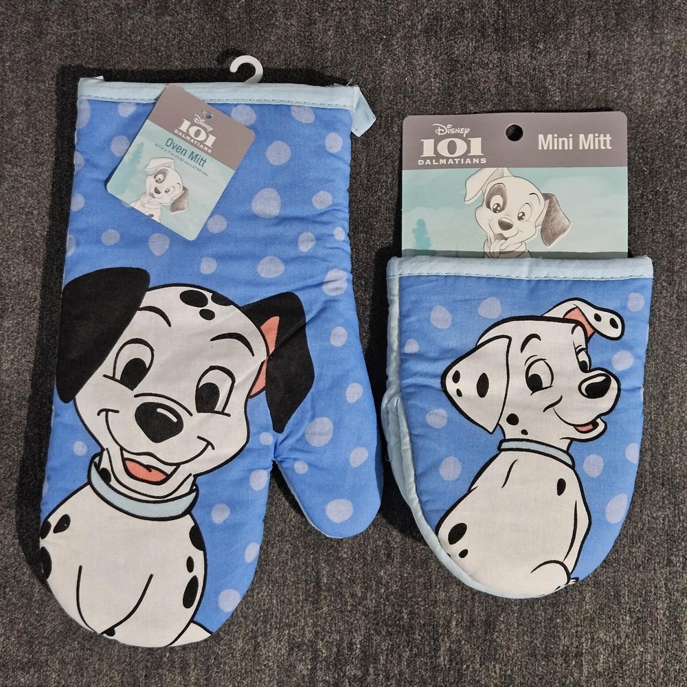 NEW 101 Dalmatians Oven Mitt & Mini Mitt Set Disney Kitchen Polka Dot